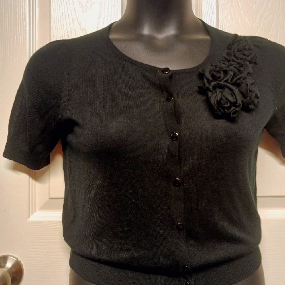 Women's Embellished Rosette Shortsleeve Cardigan Sweater Bundle of 2